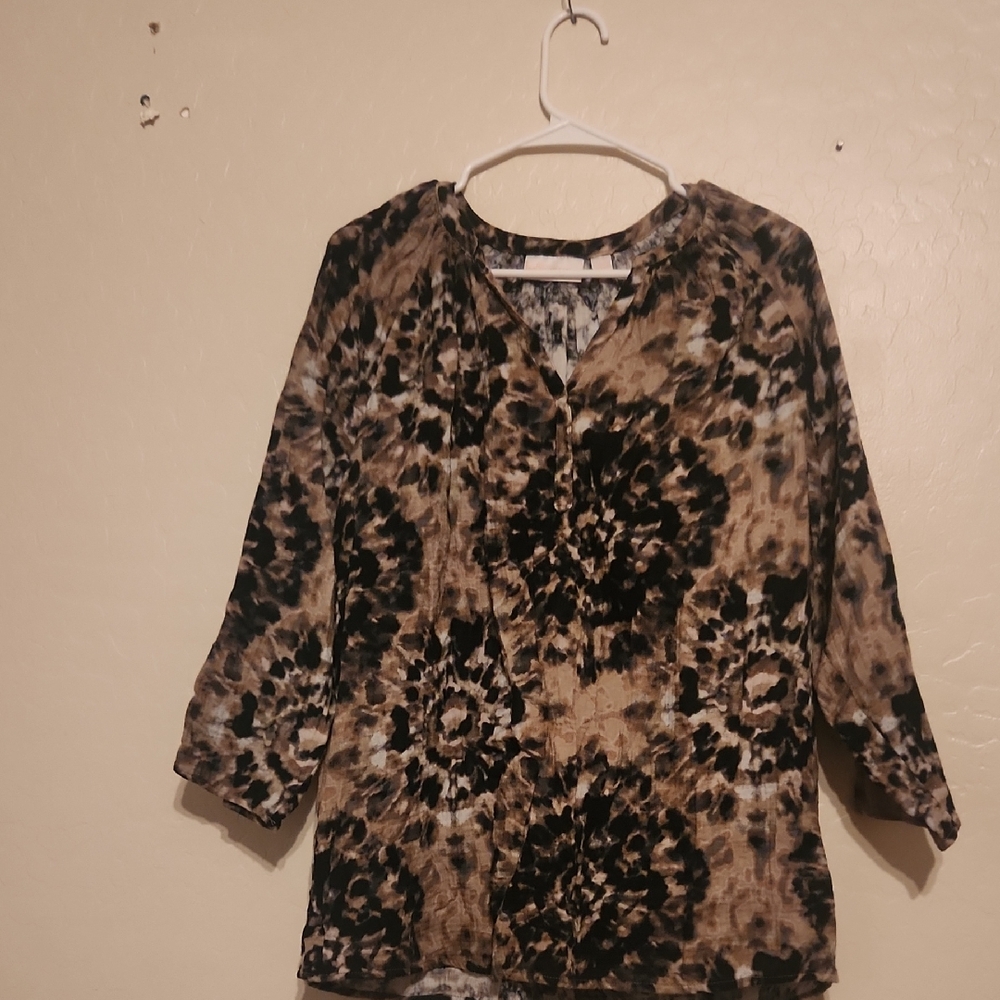 Belle by Kim Gravel Black and Brown Patterned Blouse